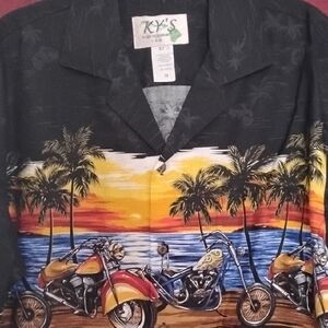 Black Casual Button Down Shirt with Tropical Print